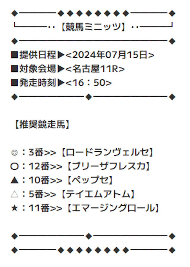 0715競馬ミニッツ無料予想