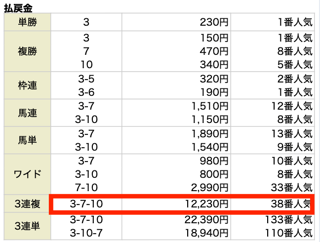 2024年11月24日東京12R「ジャパンカップ」結果